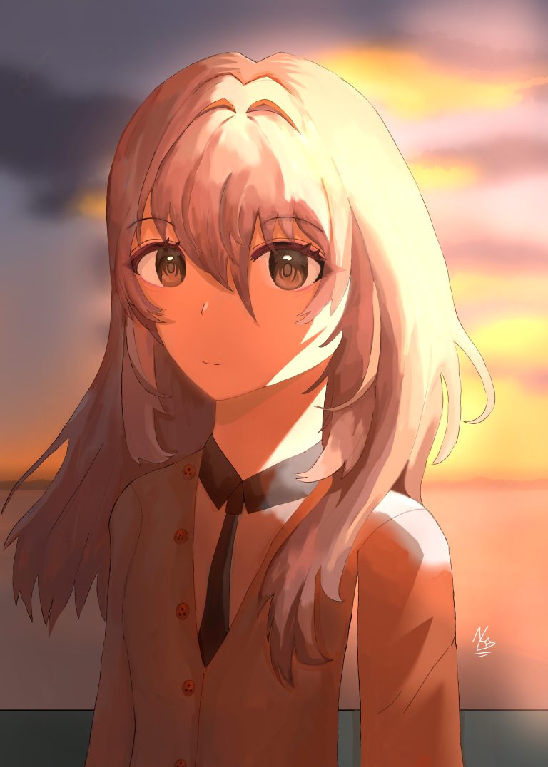 A girl with initials H with a sunset view